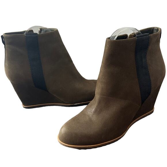 Linea Paolo Olive Green Winslet Side Zip Leather Wedge Heel Boots Size 8 - Picture 1 of 9